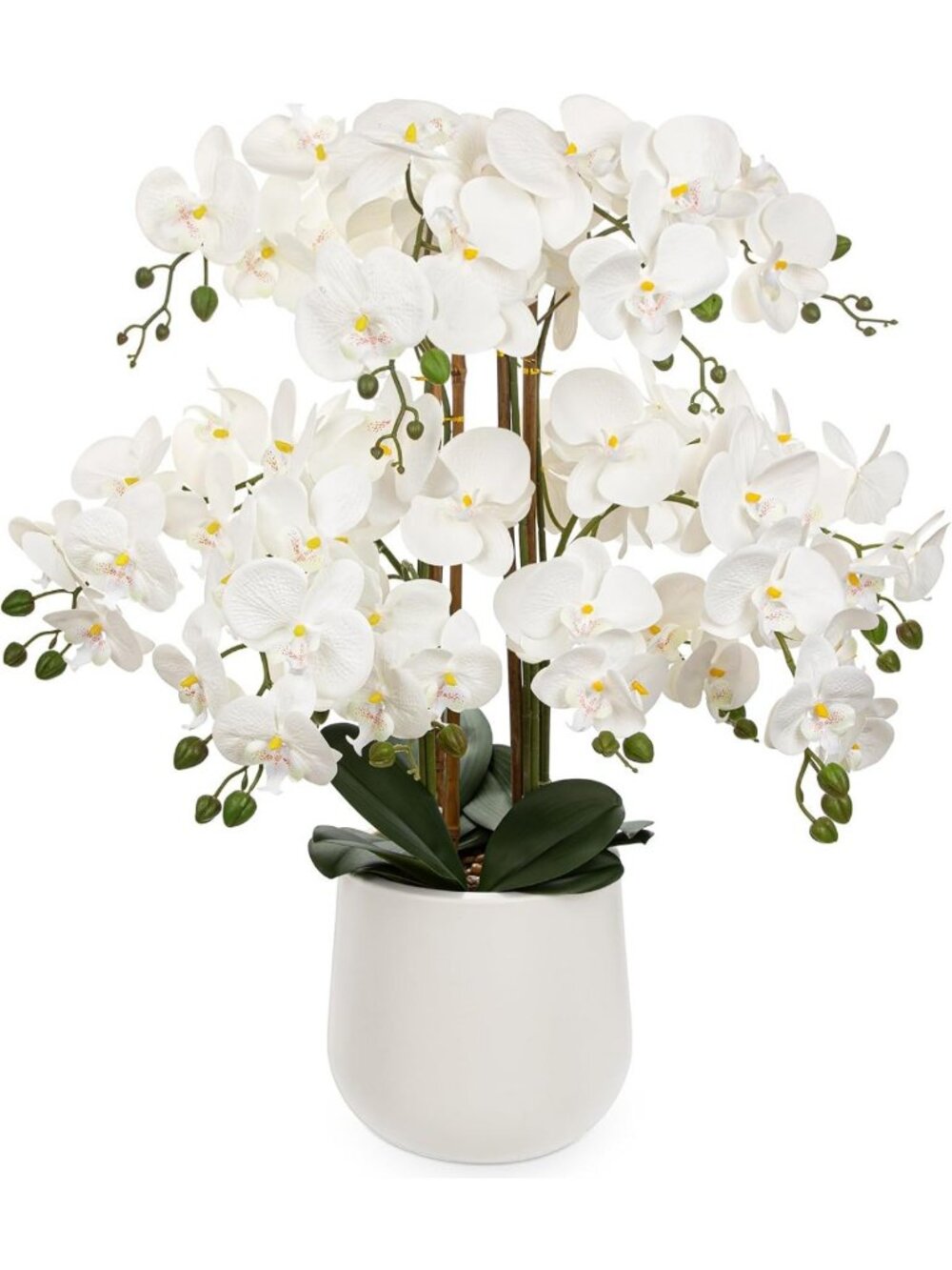 Extra Large Lifelike White Orchid Arrangement in Cream Pot - 29.5in Faux Floral